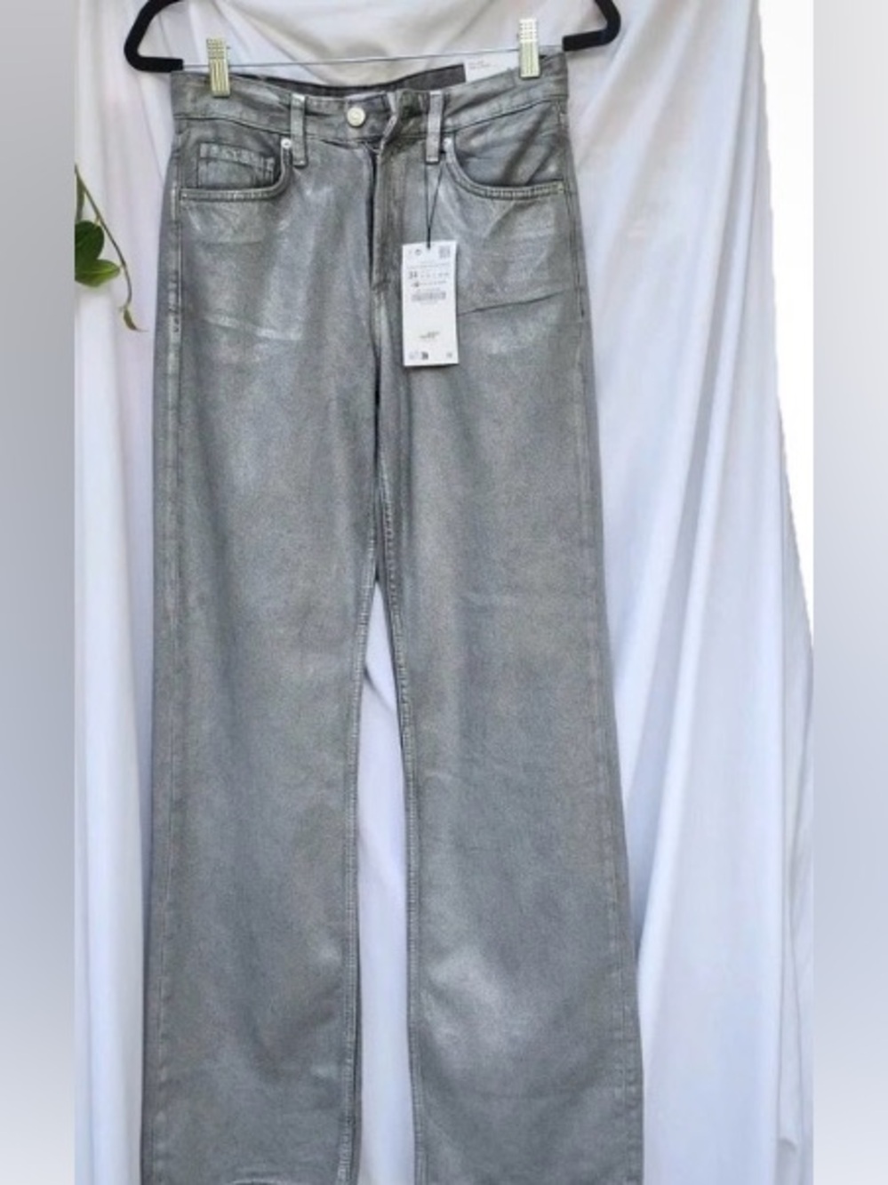 Zara Women's Silver Straight-Leg Jeans